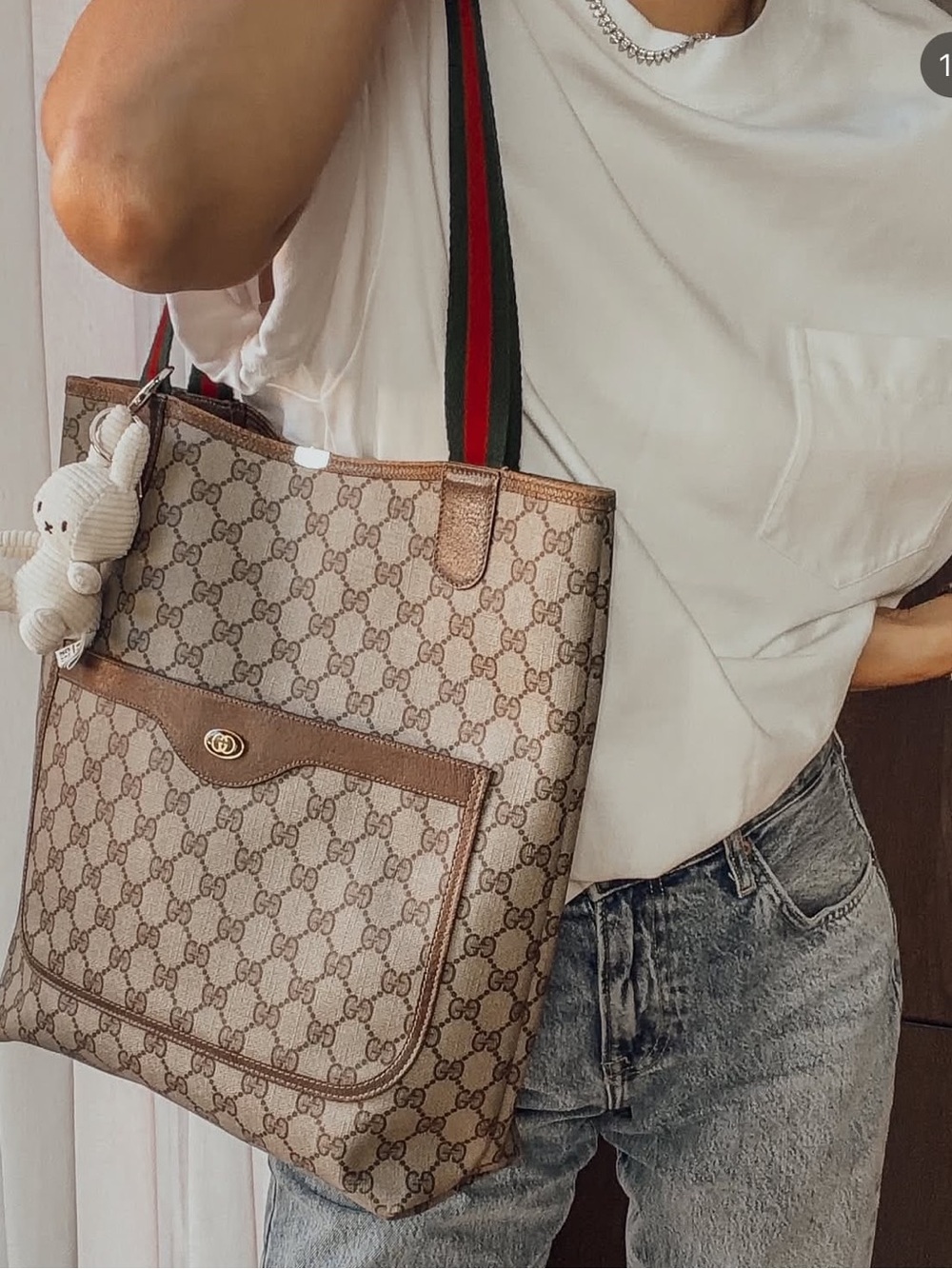Authentic Gucci vintage web sherry line tote bag